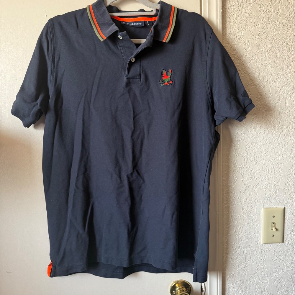 Psycho Bunny Mens Navy Blue Pima Cotton Camo Logo Polo Shirt Size 7 XXL